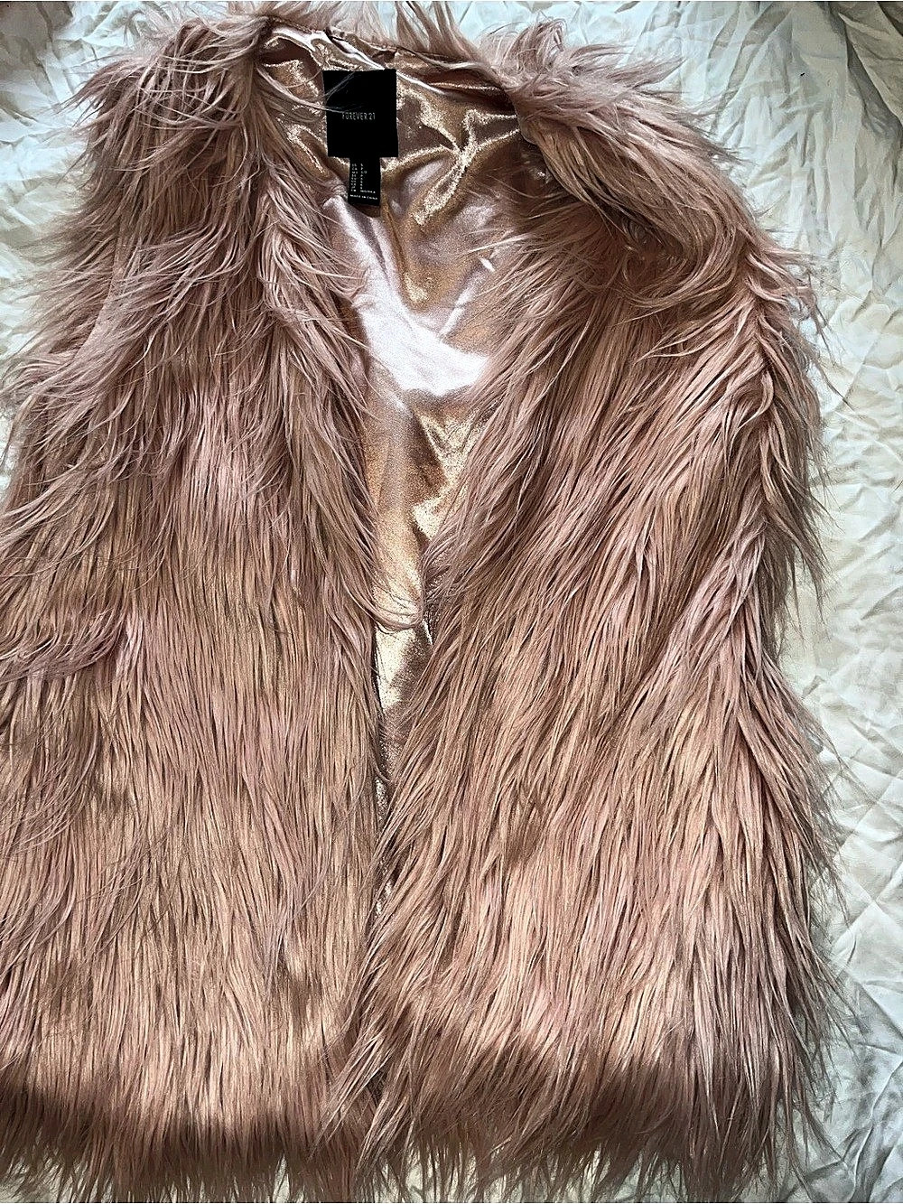 Forever 21 Shaggy Faux Fur Vest Pink